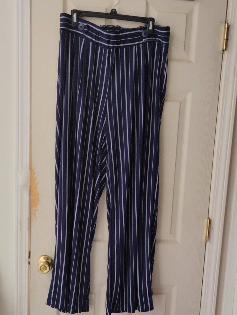 Robert Louis Navy and White Vertical Stripe Wide-Leg Pants